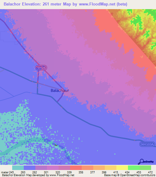 Balachor,India Elevation Map