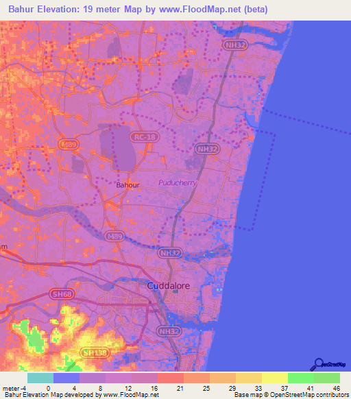 Bahur,India Elevation Map
