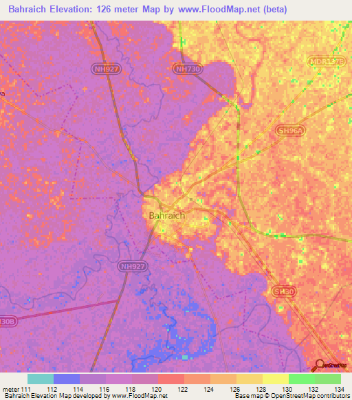 Bahraich,India Elevation Map