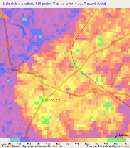 Bahraich,India Elevation Map