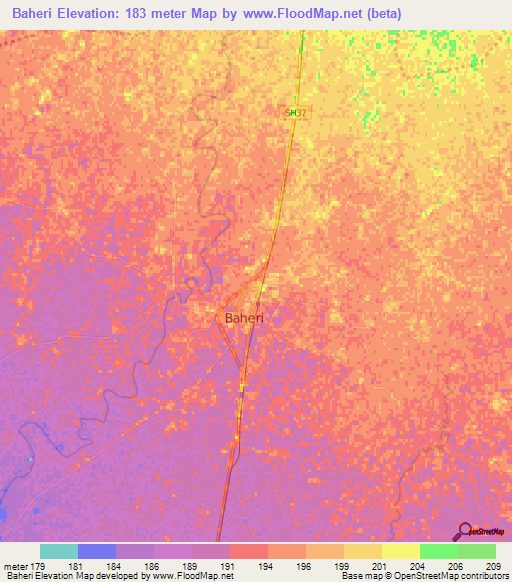 Baheri,India Elevation Map