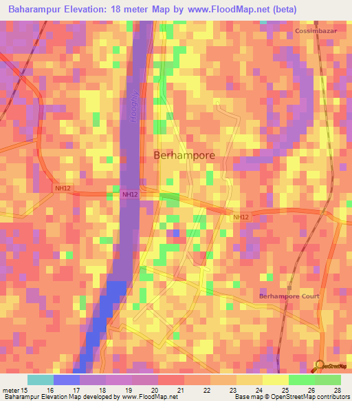 Baharampur,India Elevation Map