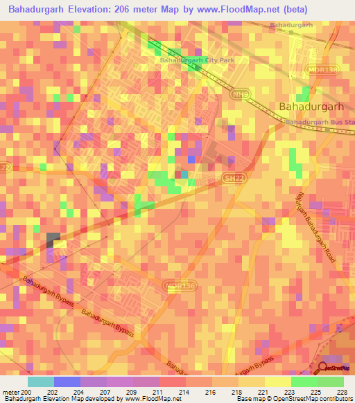 Bahadurgarh,India Elevation Map
