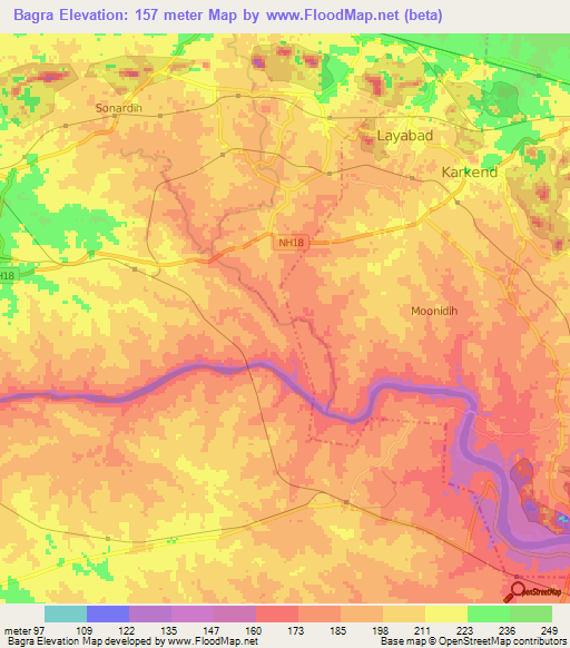 Bagra,India Elevation Map