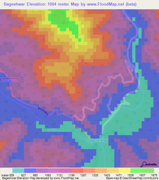 Bageshwar,India Elevation Map