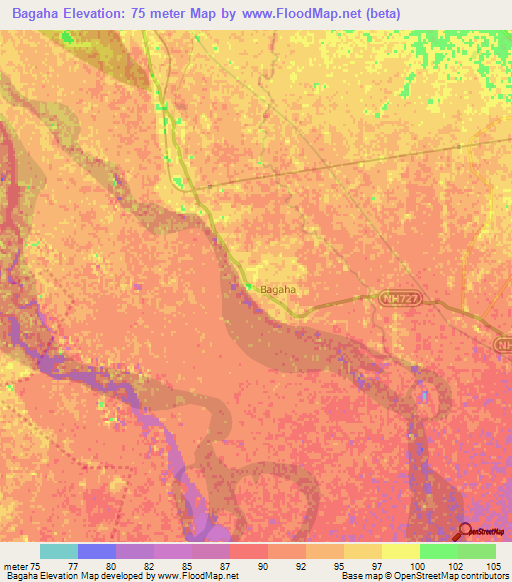 Bagaha,India Elevation Map