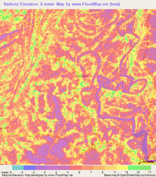 Baduria,India Elevation Map