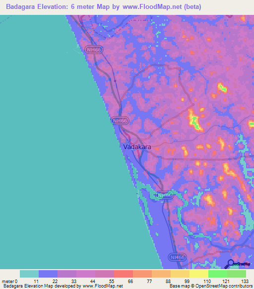 Badagara,India Elevation Map