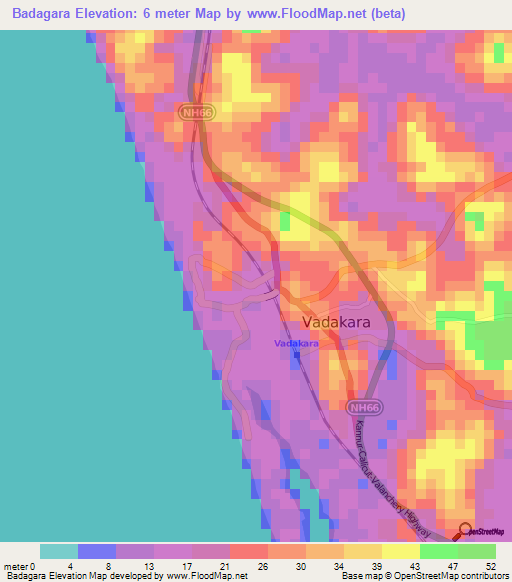 Badagara,India Elevation Map