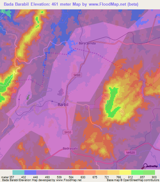 Bada Barabil,India Elevation Map