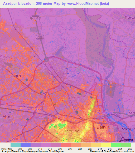 Azadpur,India Elevation Map