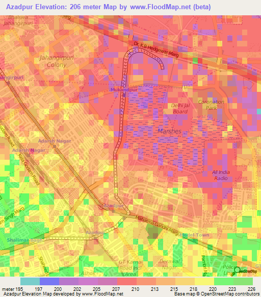Azadpur,India Elevation Map