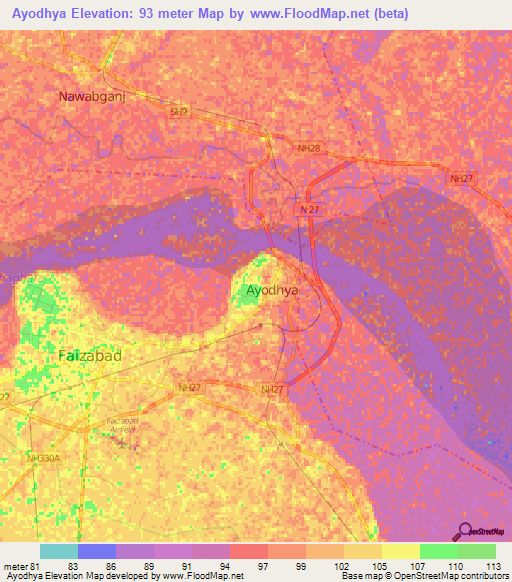 Ayodhya,India Elevation Map
