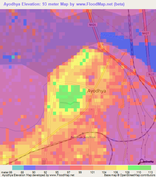 Ayodhya,India Elevation Map