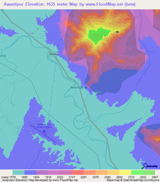 Awantipur,India Elevation Map
