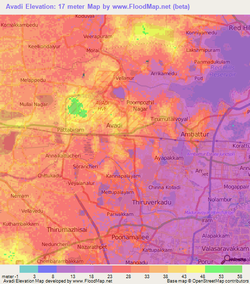 Avadi,India Elevation Map