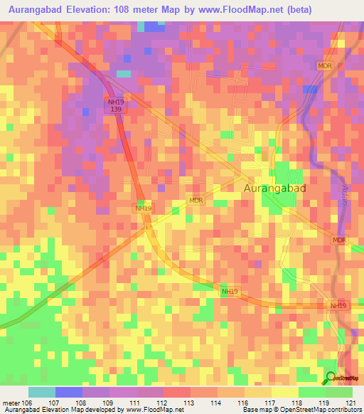 Aurangabad,India Elevation Map