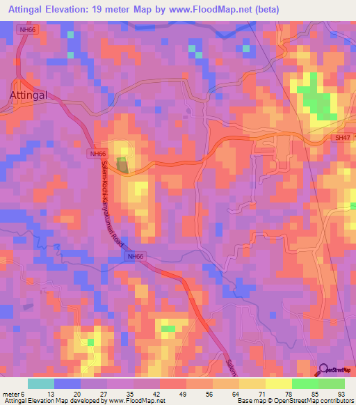 Attingal,India Elevation Map