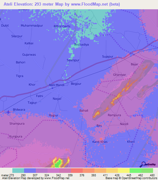 Ateli,India Elevation Map