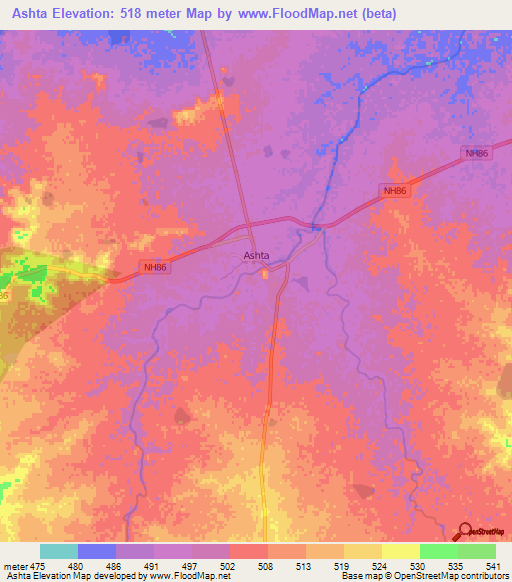 Ashta,India Elevation Map