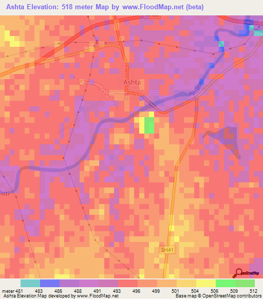 Ashta,India Elevation Map