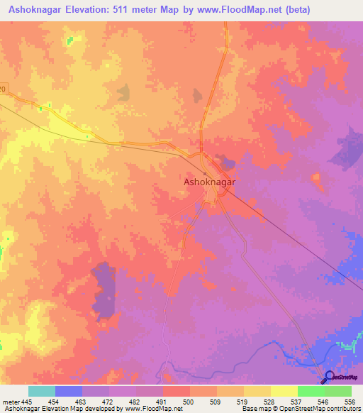 Ashoknagar,India Elevation Map