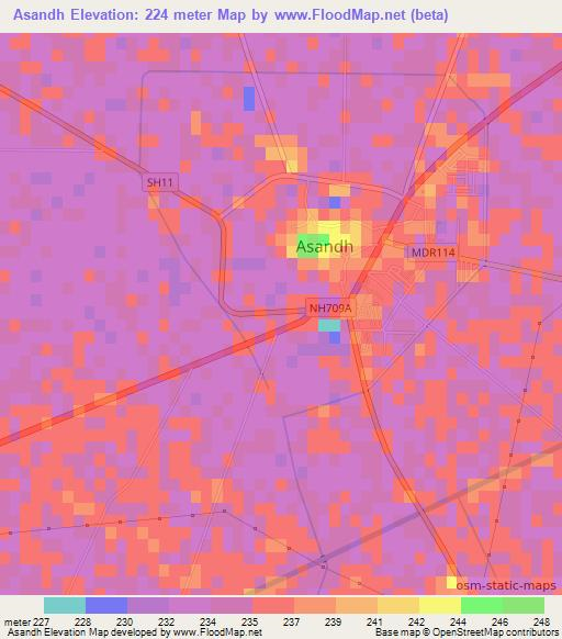 Asandh,India Elevation Map