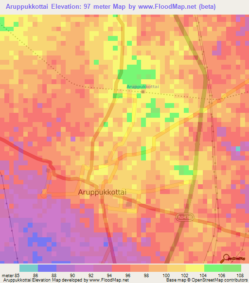 Aruppukkottai,India Elevation Map