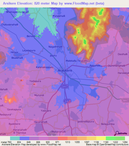 Arsikere,India Elevation Map