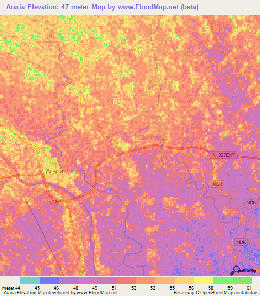 Araria,India Elevation Map