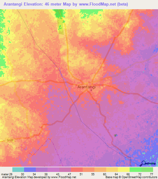 Arantangi,India Elevation Map