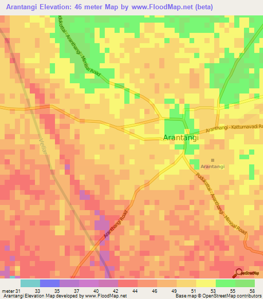 Arantangi,India Elevation Map