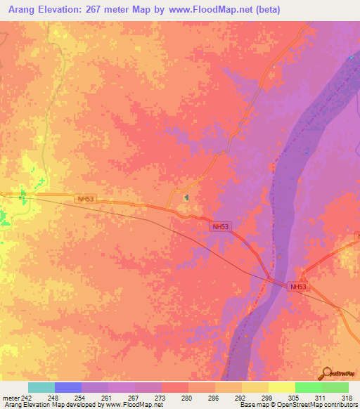 Arang,India Elevation Map