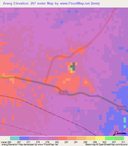 Arang,India Elevation Map