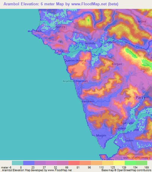Arambol,India Elevation Map
