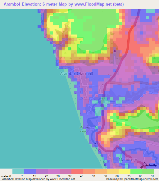 Arambol,India Elevation Map