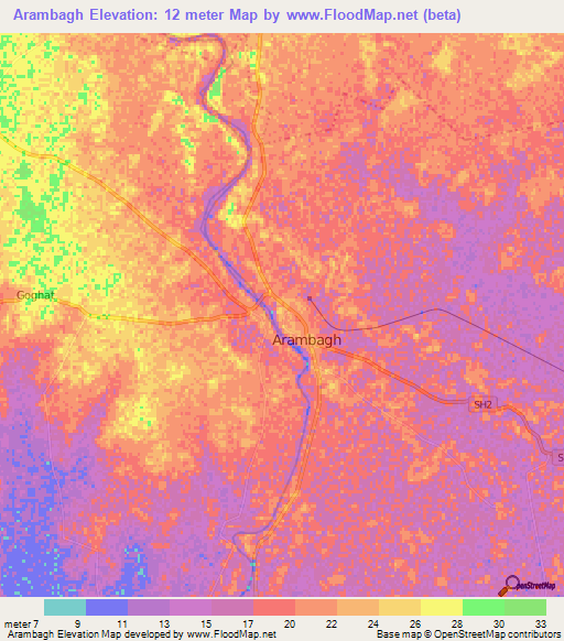 Arambagh,India Elevation Map