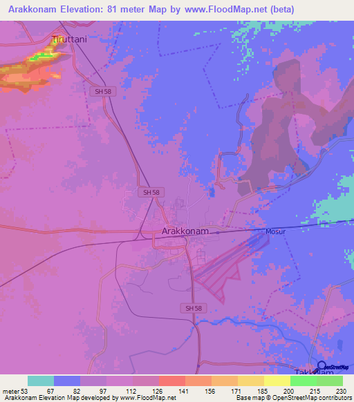 Arakkonam,India Elevation Map