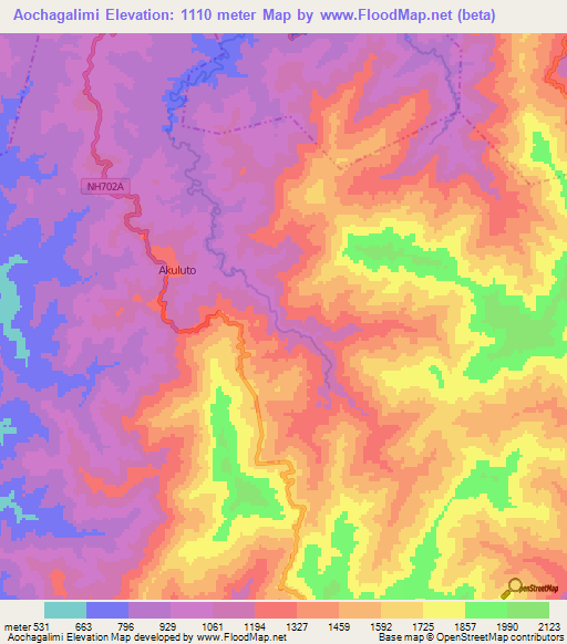 Aochagalimi,India Elevation Map