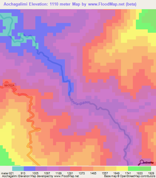 Aochagalimi,India Elevation Map