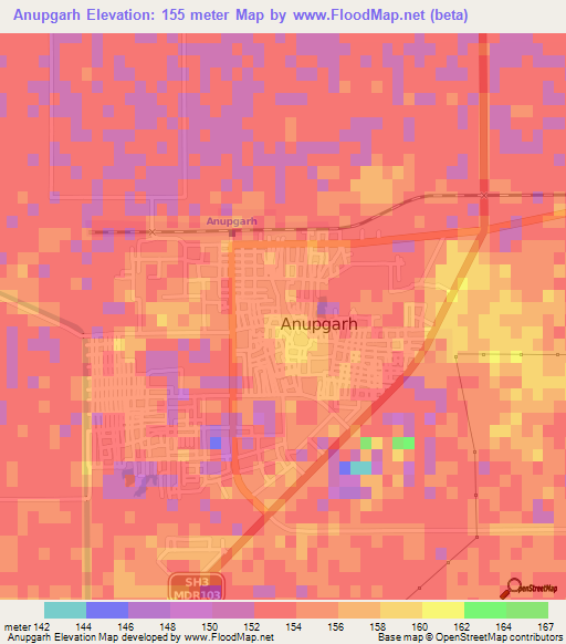 Anupgarh,India Elevation Map