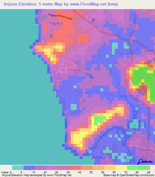 Anjuna,India Elevation Map