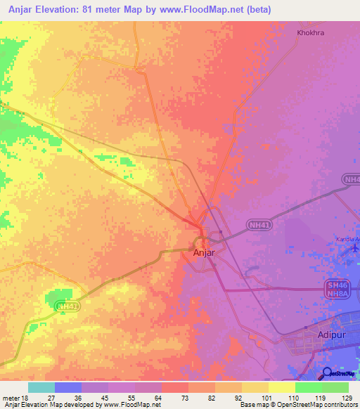 Anjar,India Elevation Map