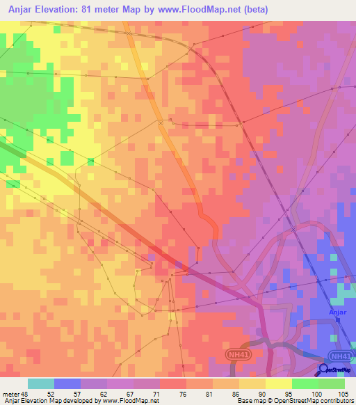 Anjar,India Elevation Map