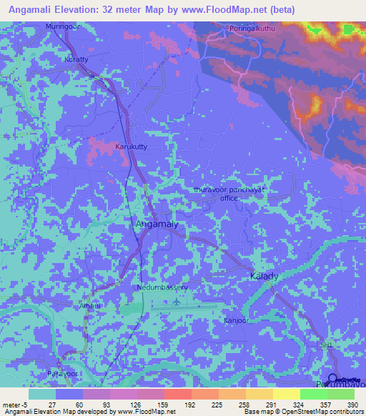 Angamali,India Elevation Map