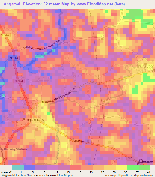 Angamali,India Elevation Map