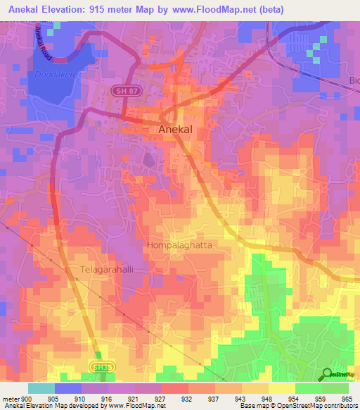 Anekal,India Elevation Map