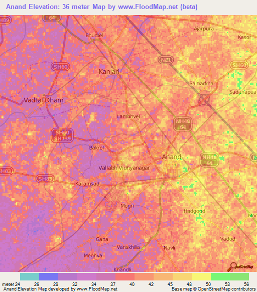 Anand,India Elevation Map