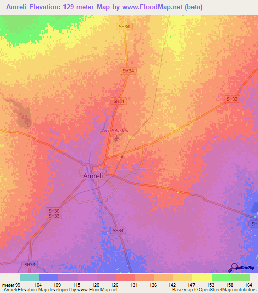 Amreli,India Elevation Map