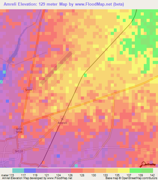 Amreli,India Elevation Map